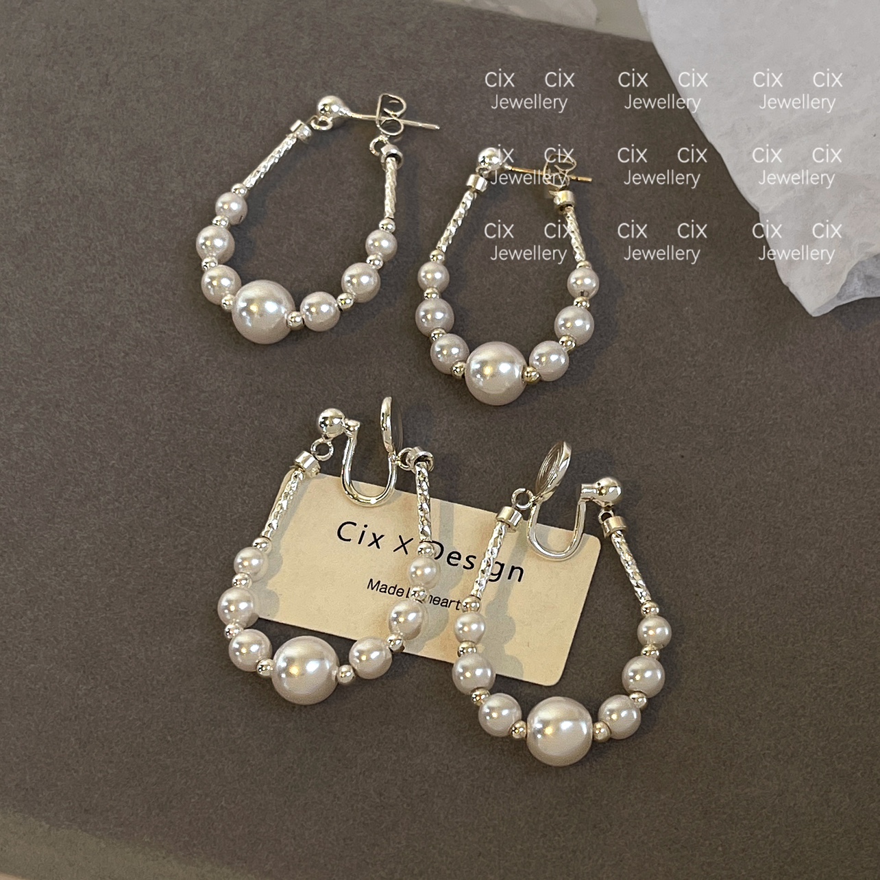 CIX银月串珠/韩系珍珠耳饰蚊香盘耳夹女无耳洞耳钉耳环轻奢高级感