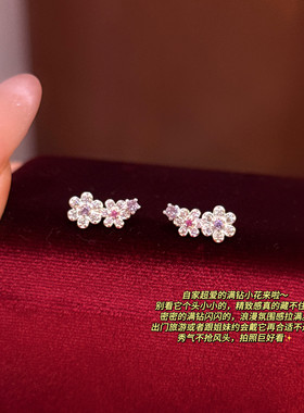 CIX漫野星花/原创设计精致锆石花朵耳饰蚊香盘耳夹无耳洞耳钉耳环