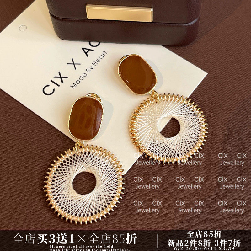 CIX黄油/法式耳环蚊香盘耳夹方圆脸无耳洞耳饰显脸小耳钉波西米亚