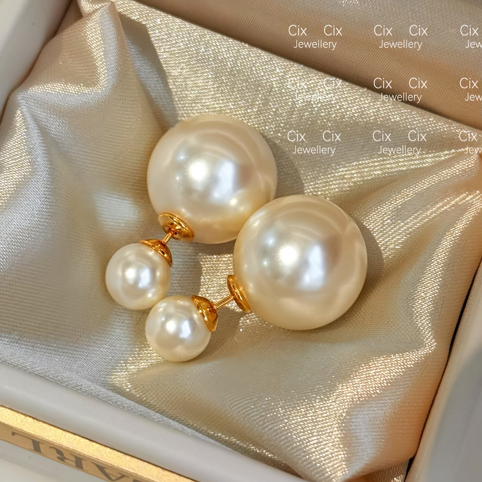 CIX经典/前后设计百搭珍珠耳钉蚊香盘耳夹无耳洞简约气质耳环耳饰