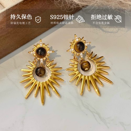 CIX太阳/复古星芒耳钉女蚊香盘耳夹无耳洞耳饰巨好看耳坠小众耳环