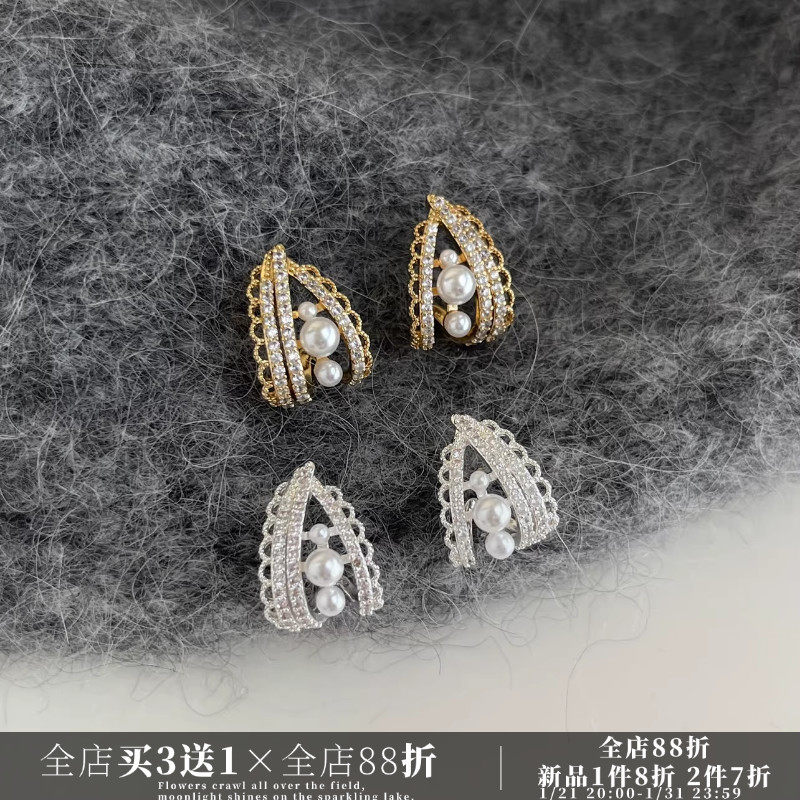 CIX三角主义/法式蕾丝银色珍珠耳环女蚊香盘耳夹无耳洞宫廷高级感,饰品/流行首饰/时尚饰品新,耳夹,淘宝优惠券,粉丝福利购,淘宝优惠卷