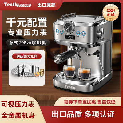 Tenfly意式咖啡机家用小型20Bar浓缩2024复古半自动蒸汽打奶泡