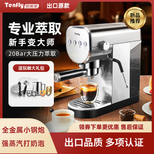Tenfly意式 浓缩咖啡机家用小型20bar半自动萃取不锈钢蒸汽打奶泡