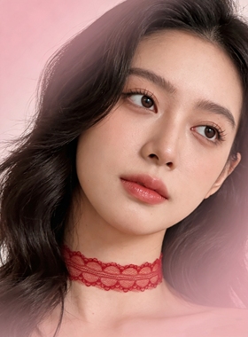 纯欲风红色复古法式choker白蕾丝