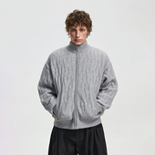 BTSG美式 复古荆棘绞花立领加绒毛衣Cleanfit保暖针织衫 座山雕外套