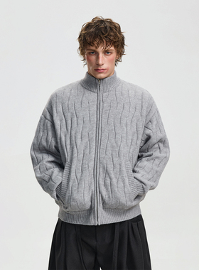 BTSG美式复古荆棘绞花立领加绒毛衣Cleanfit保暖针织衫座山雕外套