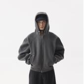 BTSG美式 复古boxy重磅解构太空棉拉链开衫 外套Cleanfit连帽卫衣潮