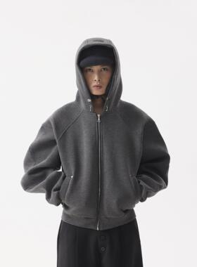 BTSG美式复古boxy重磅解构太空棉拉链开衫外套Cleanfit连帽卫衣潮