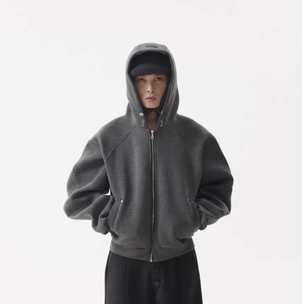 BTSG美式复古boxy重磅解构太空棉拉链开衫外套Cleanfit连帽卫衣潮