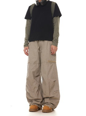 BTSG美式机能拉链抽绳工装伞兵裤街头复古男女垂感宽松阔腿休闲裤