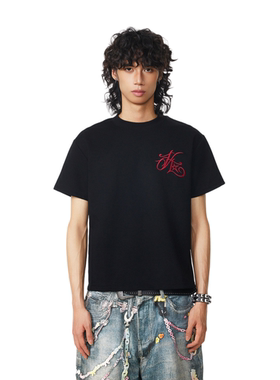 BTSG美式复古刺绣字母嘻哈正肩短宽T恤boxy空气层百搭男女短袖潮