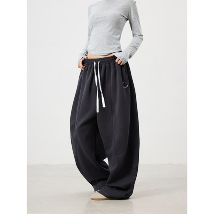 BTSG水洗深灰色解构打褶廓形垂感抽绳卫裤基础宽松阔腿街舞休闲裤