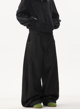 BTSG美式复古松弛感洗水弯刀阔腿牛仔裤Cleanfit宽松直筒休闲裤子