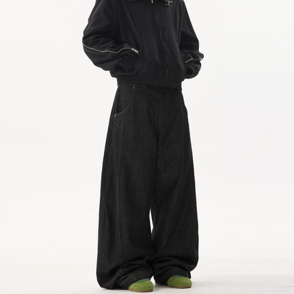 BTSG美式复古松弛感洗水弯刀阔腿牛仔裤Cleanfit宽松直筒休闲裤子