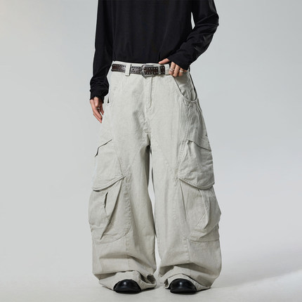 BTSG小众解构设计感立体廓形多口袋工装裤高级感层次褶皱阔腿裤子