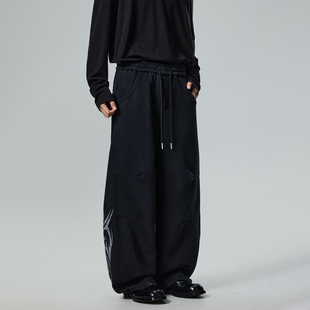 BTSG复古水洗做旧解构图腾印花卫裤 baggy街头宽松阔腿运动休闲裤