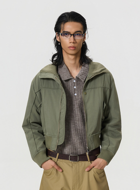 BTSG/小众复古立体结构廓形短宽立领夹克外套美式街头感工装外套