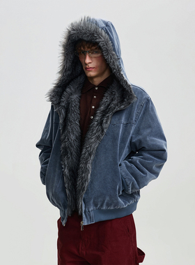 BTSG美式复古水洗做旧底特律毛领座山雕冬季Cleanfit工装棉衣外套