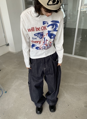 BTSG美式复古小众Cleanfit涂鸦长袖T恤vintage混纺防晒男女打底衫