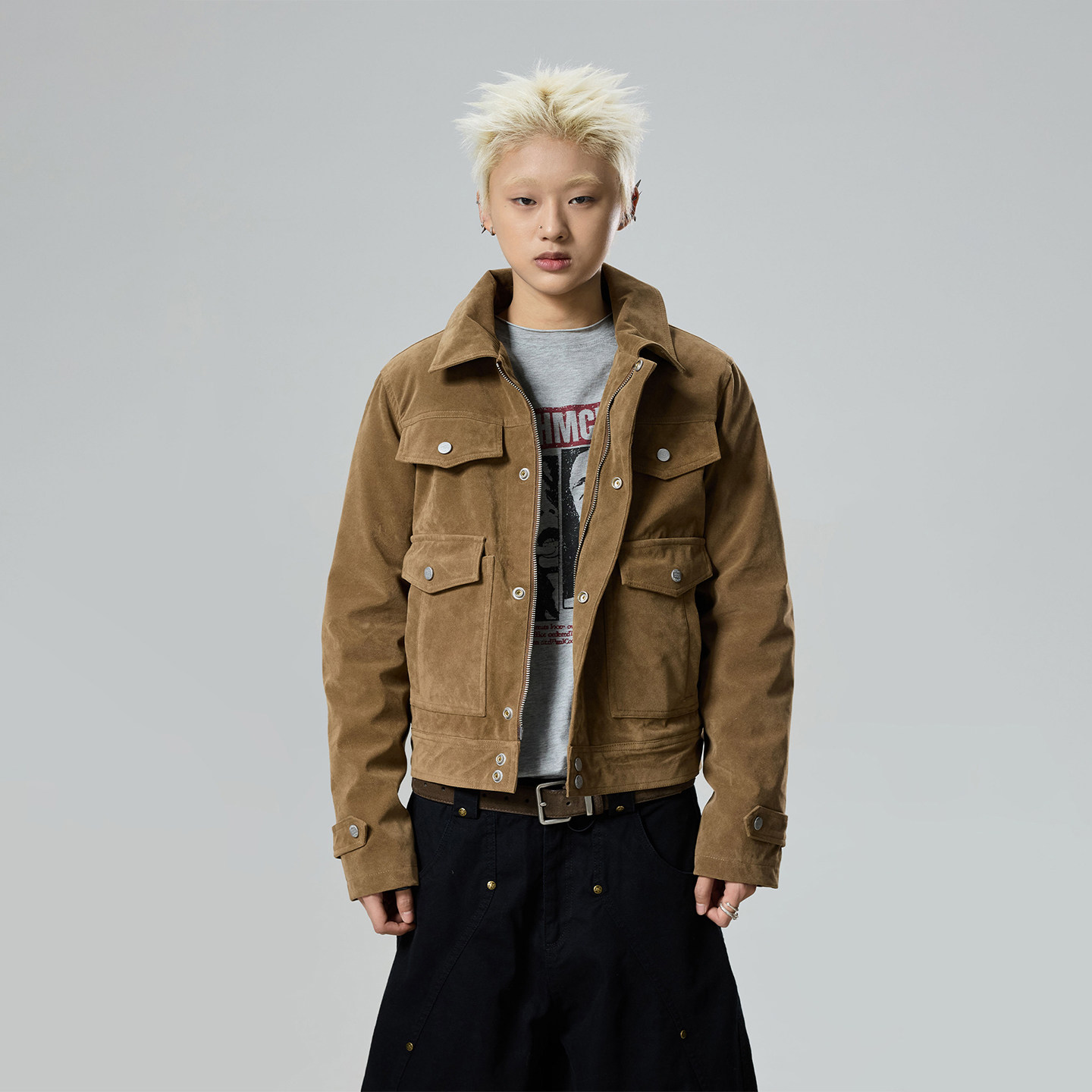 美式复古boxy立挺短宽工装夹克