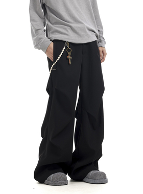 BTSG美式复古Cleanfit解构褶皱宽松直筒西裤baggy阔腿拖地休闲裤