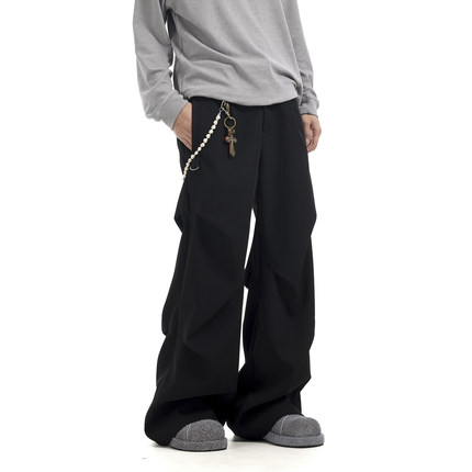 BTSG美式复古Cleanfit解构褶皱宽松直筒西裤baggy阔腿拖地休闲裤