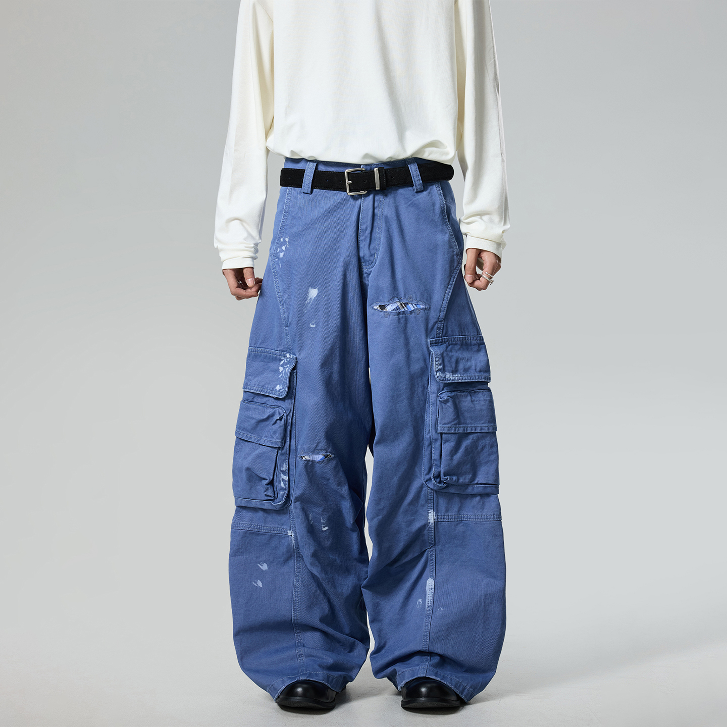 结构泼墨补丁立体口袋法工裤