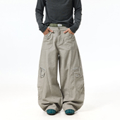 Cleanfit宽松直筒阔腿弯刀裤 BTSG水洗做旧质感大理石纹铆钉工装 裤