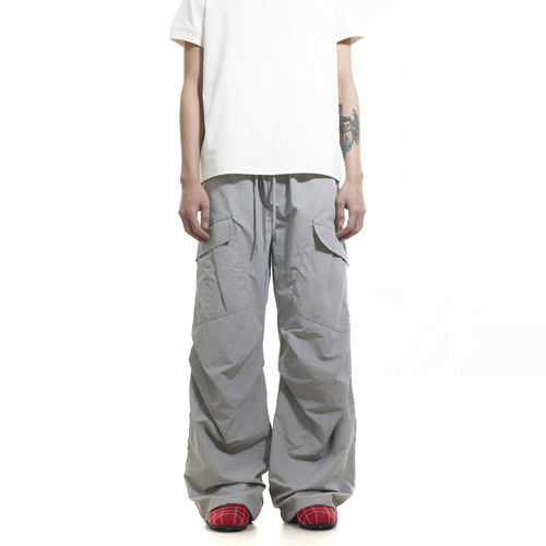 美式复古褶皱抽绳口袋尼龙伞兵裤