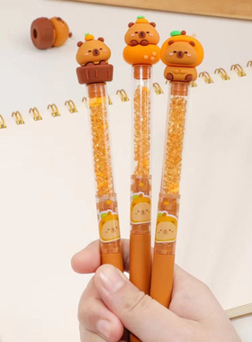 卡皮巴拉旋转中性笔高颜值可爱签字笔学生刷题水性笔黑色潮玩笔