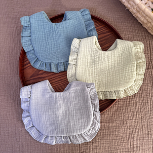 ins婴儿口水巾荷叶边宝宝七层防水纱布花边围嘴围兜口水兜全棉A类