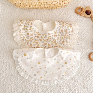 新生儿蕾丝花边防水口水巾婴儿宫廷风双层围嘴宝宝纯棉防吐奶围兜