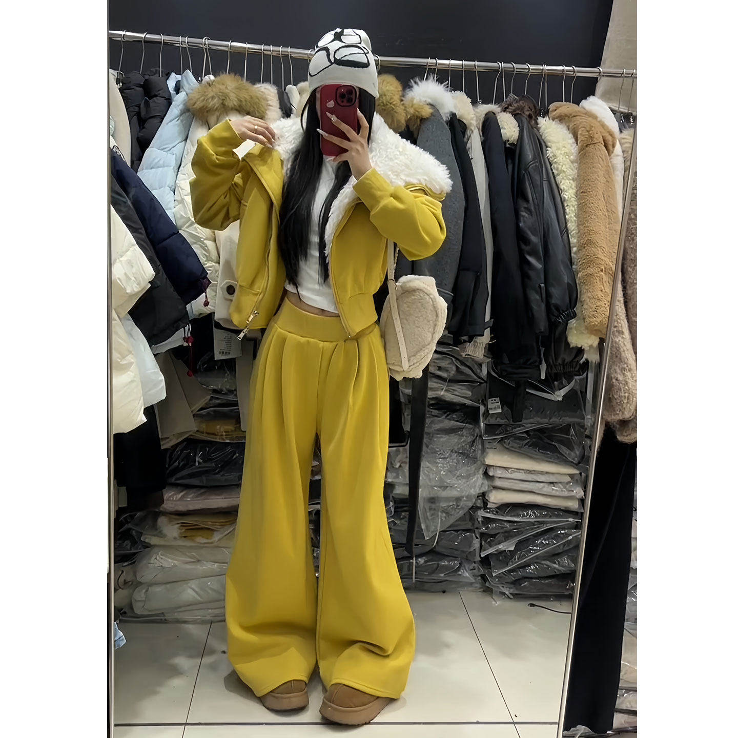 UNXU设计感毛毛领短款卫衣外套阔腿卫裤套装女春秋休闲显瘦两件套,女装/女士精品,时尚套装,淘宝优惠券,粉丝福利购,淘宝优惠卷