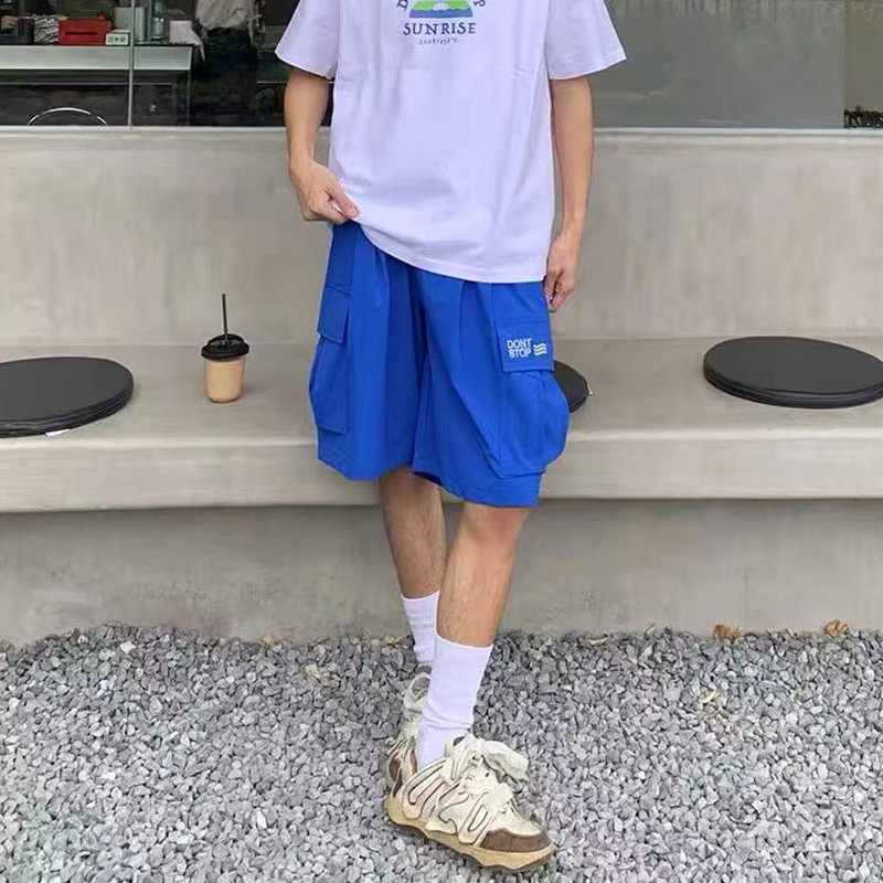 UNXU潮牌夏日多巴胺穿搭立体工装口袋抽绳阔腿五分裤男宽松休闲裤