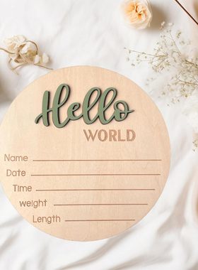 Hello World Newborn Sign婴儿出生公告标志定制宝宝出生纪念木牌