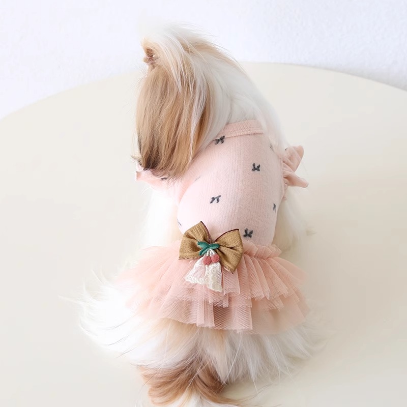 Petstyle小狗狗衣服秋季新款薄绒公主裙猫咪裙子宠物衣服小猫衣服