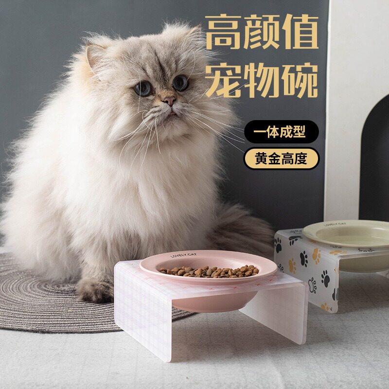 bd同款亚克力飞碟猫碗陶瓷狗碗宠物碗架餐桌猫咪食盆护颈猫碗狗碗