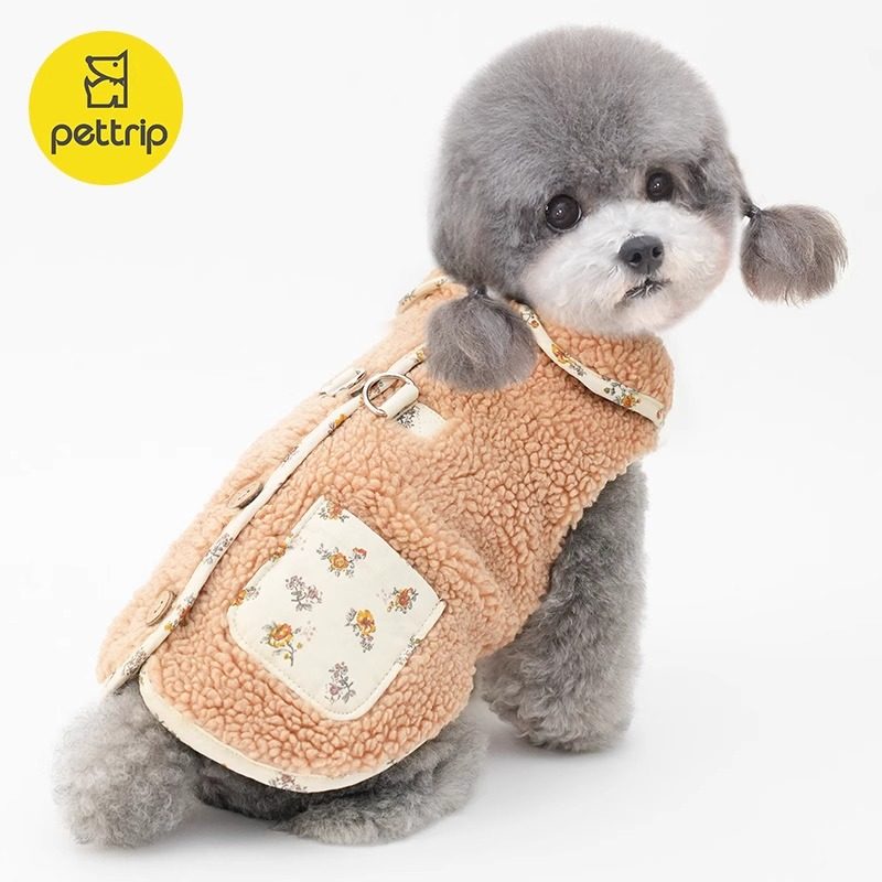 宠物衣服秋冬装狗狗棉衣后开襟猫咪衣服棉马甲可牵引加绒小狗衣服