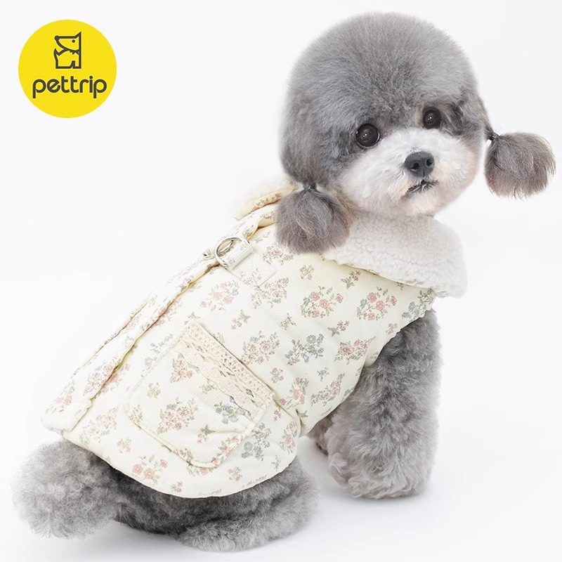 小狗衣服可牵引背心秋冬装宠物棉衣加绒加厚后开襟保暖猫咪马甲
