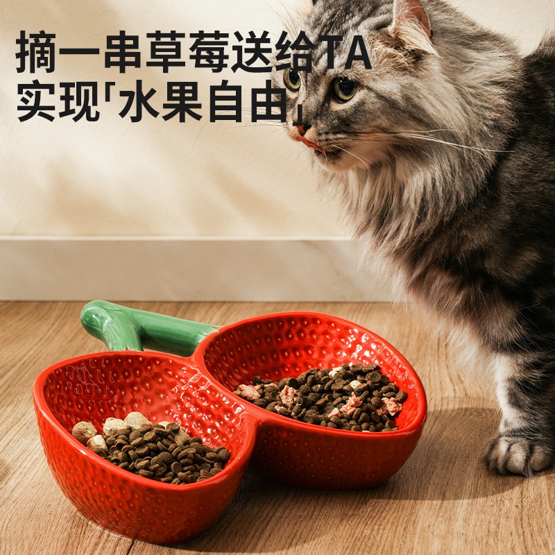 猫碗陶瓷保护颈椎可爱宠物碗猫咪狗狗水粮双碗狗盆狗碗不易打翻