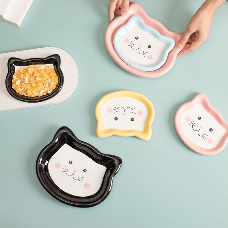 韩式ins猫碗陶瓷吃饭碟子罐头狗碗主粮矮脚宠物用品宠物碗水粮碗