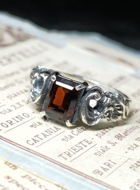 YUTU原创设计藤蔓图腾925纯银石榴石戒指个性复古时尚礼品男女