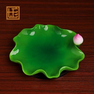 七珍 陶瓷佛前水果盘供盘荷叶果盘客厅用供奉用品摆件