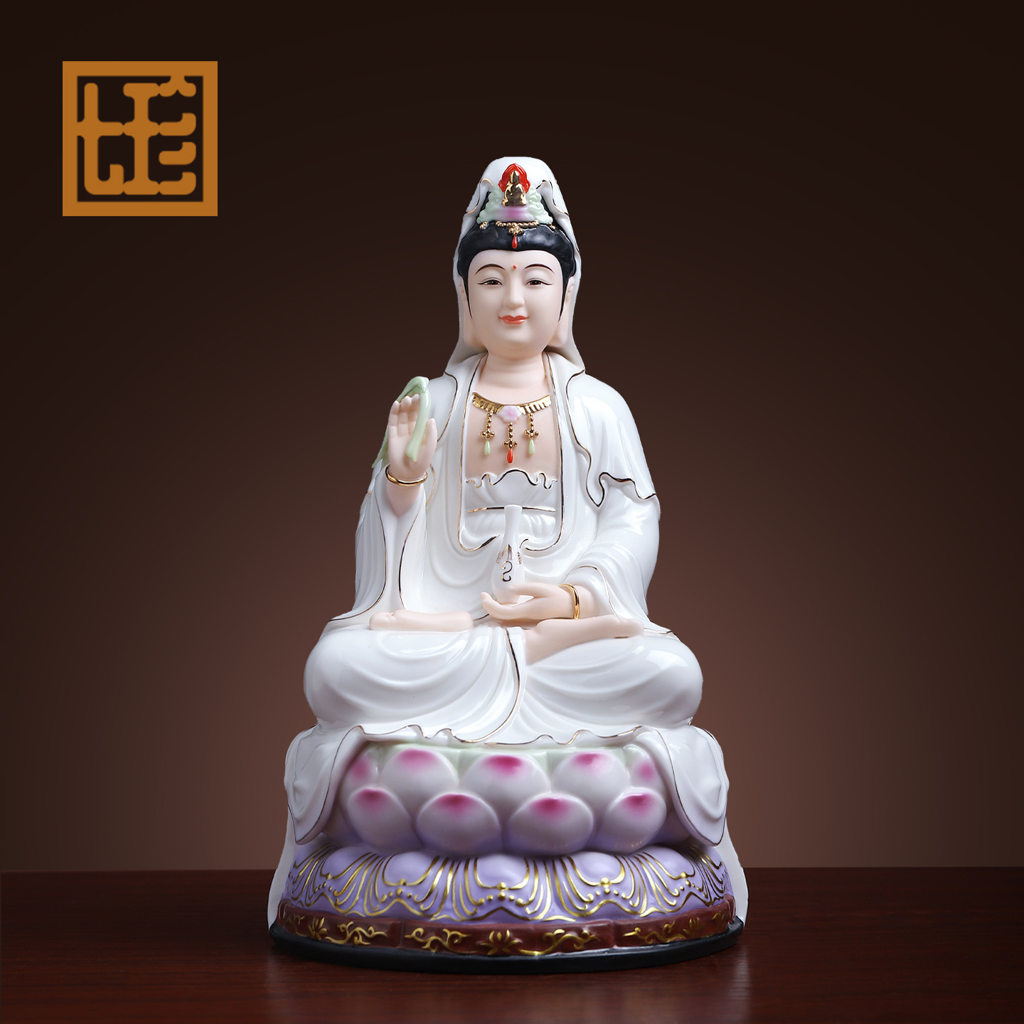 七珍 陶瓷彩绘南海观音菩萨佛像家用客厅供奉观世音菩萨神像摆件