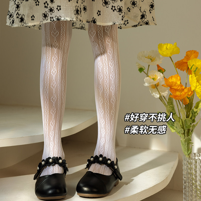 女童连裤袜洛丽塔白色公主袜子蕾丝连体袜宝宝春夏季超薄儿童丝袜