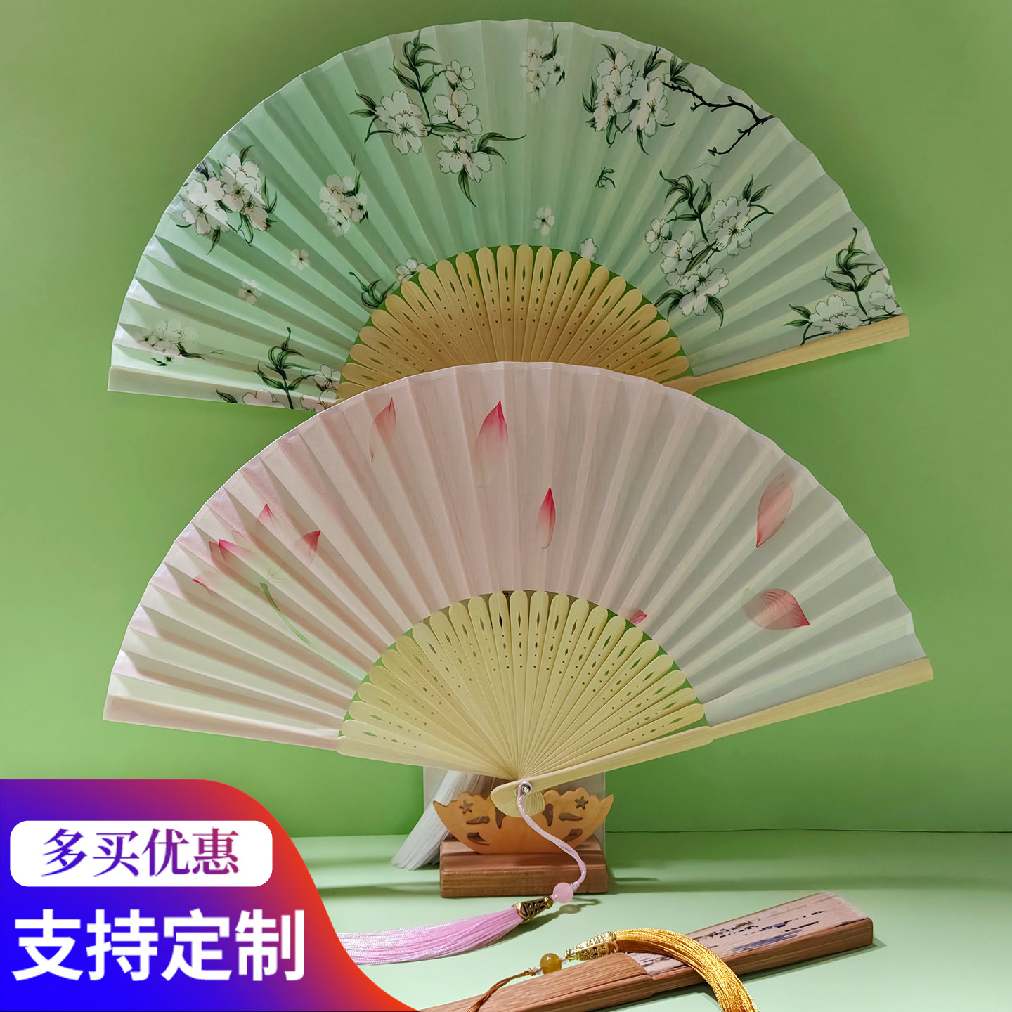 高档古风折叠旗袍竹扇汉服随身扇图片