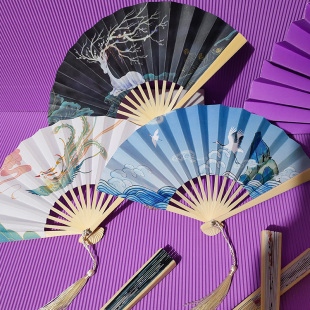 4.5寸迷你小插画袖 珍折扇古风唐风明制汉服纸扇随身拍照折叠扇子