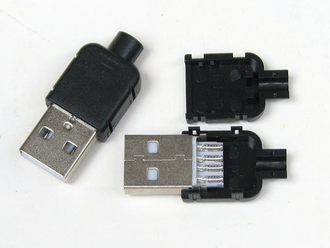 焊线式usb公头母头带壳4p充电器
