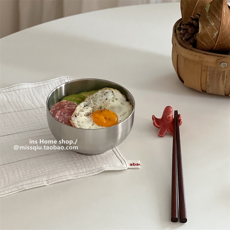 韩式儿童防摔饭碗304不锈钢双层砂光碗筷食堂家用防烫隔热饭汤碗,餐饮具,碗,淘宝优惠券,粉丝福利购,淘宝优惠卷
